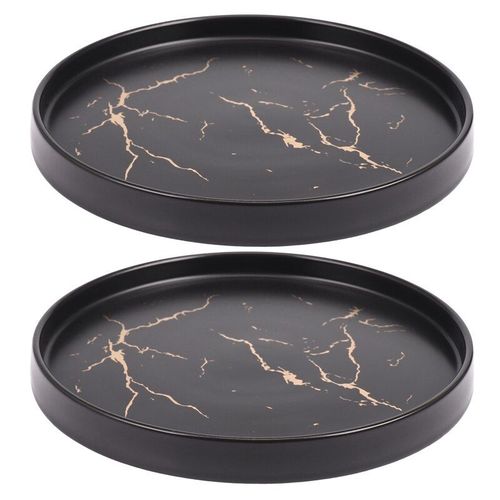 Ensemble De Couverts En Porcelaine, Plat En Céramique, Marbre Noir Or, Table De Cuisine, Assiette À Steak À Dessert Décorative Européenne, 20cm, Ljl-2x
