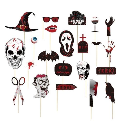 Ensemble D'accessoires Pour Photos De Fête D'halloween, 22 Pièces, Chapeau De Vampire Effrayant, Crâne Fantôme, Décoration De Gâteau Sanglant, Fournitures De Fête À Thème