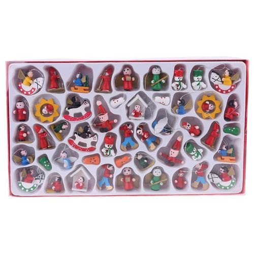 Arbre De Noël En Bois, Lot De 48 Figurines, Bonhomme De Neige, Père Noël
