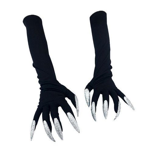 Gants Fantômes Longs Pour Halloween, Costumes De Cosplay, Accessoires De Performance, Gants Avec Clous Noirs Et Argentés Pour Adultes