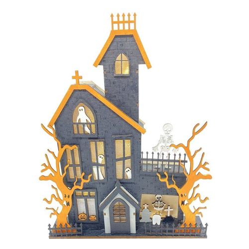 Décorations De Table Pour Halloween, Maison Hantée En Bois, Centre De Table Fantôme Avec Lumière Led Pour La Cuisine De La Maison