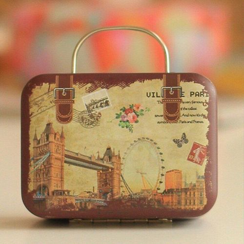 Mini valise avec poignée, style européen, boîte de rangement Vintage, cadeau de mariage, bonbons imprimés chocolat, voyage, conteneur Portable 10 pièces/lot