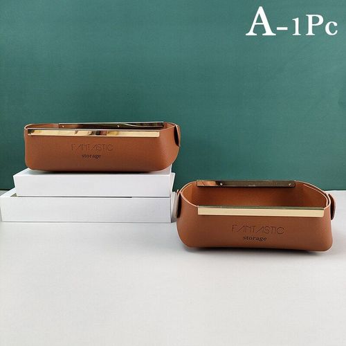 Boîte de rangement décorative en cuir PU, panier de rangement pliable en métal avec poignée pour cosmétiques et rouges à lèvres, plateau de rangement pour clés diverses