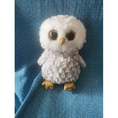 Doudou Peluche Chouette Hibou Blanc Gris Gros Yeux Doré Billes Ty