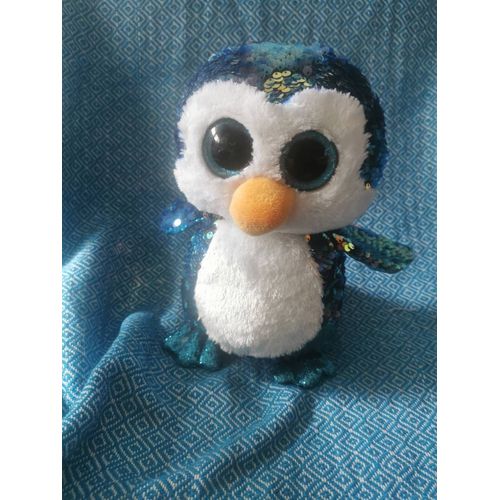 Doudou Peluche Pingouin Sequins Bleu Doré Reversibles Flippables Ty Gros Yeux