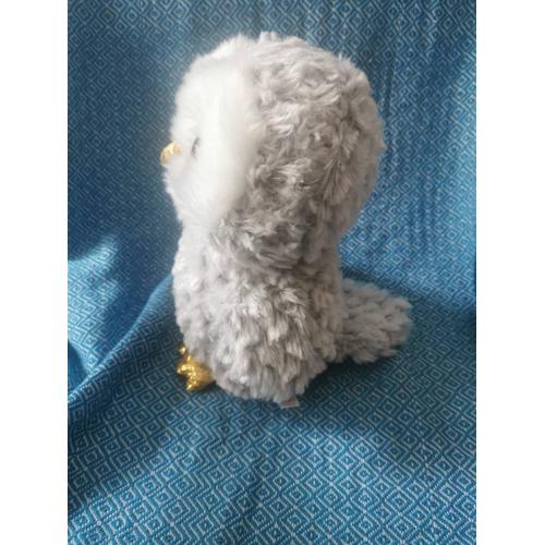 doudou peluche chouette hibou blanc gris gros yeux dore billes TY Rakuten