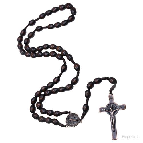 Esquirla Collier De Perles De Chapelet Avec Crucifix Chapelets En Bois Bijoux Religieux Pour Femmes Hommes Bijoux St. Pendentif Croix Médaille Rosaire Perlé Benoît