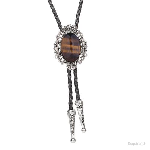 Couronne Bolo Cravate, Cravate Ovale Cadeau Accessoires Alliage Rétro Costume Réglable Collier En Cuir Pour Fête D'anniversaire De Noël Hommes Et Femmes, Marron