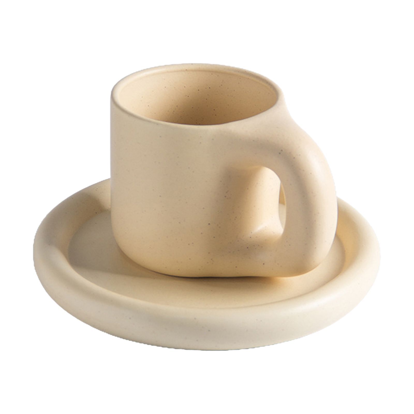 Tasse Nordique En Céramique Potelée Avec Soucoupe Surface Lisse Facile À Nettoyer Ensemble De Soucoupe Tasse À Café Sans Danger Pour Les Micro-Ondes Jaune Clair