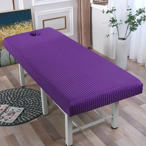 Couleur Violet Taille 190x80 Drap-Housse De Table De Massage À Rayures, Couverture Complète Élastique, Avec Bande De Caoutchouc, Cosmétique, Spa, Avec Trou Pour Le Visage