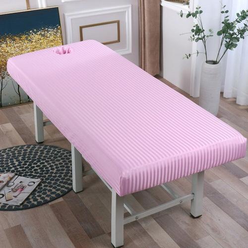 Couleur Rose Taille 190x80 Drap-Housse De Table De Massage À Rayures, Couverture Complète Élastique, Avec Bande De Caoutchouc, Cosmétique, Spa, Avec Trou Pour Le Visage