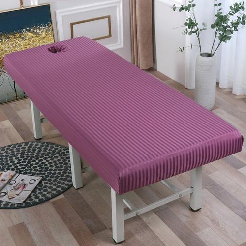 Couleur Dosha Violet Taille 185x70 Drap-Housse De Table De Massage À Rayures, Couverture Complète Élastique, Avec Bande De Caoutchouc, Cosmétique, Spa, Avec Trou Pour Le Visage