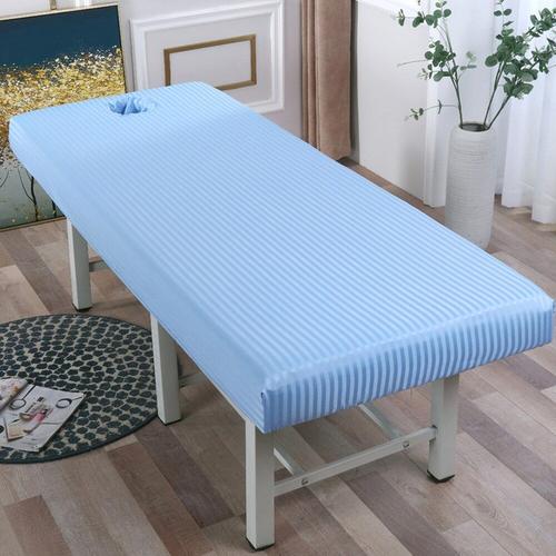 Couleur Bleue Taille 190x70 Drap-Housse De Table De Massage À Rayures, Couverture Complète Élastique, Avec Bande De Caoutchouc, Cosmétique, Spa, Avec Trou Pour Le Visage