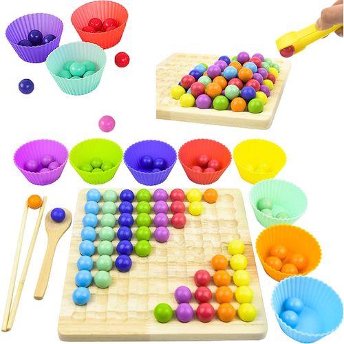 Montessori Jeu De Plateau À Perles En Bois, Perles En Bois Enfant Jeu De Société De Perles De Clip, Jeux De Perles Société 3+ Ans