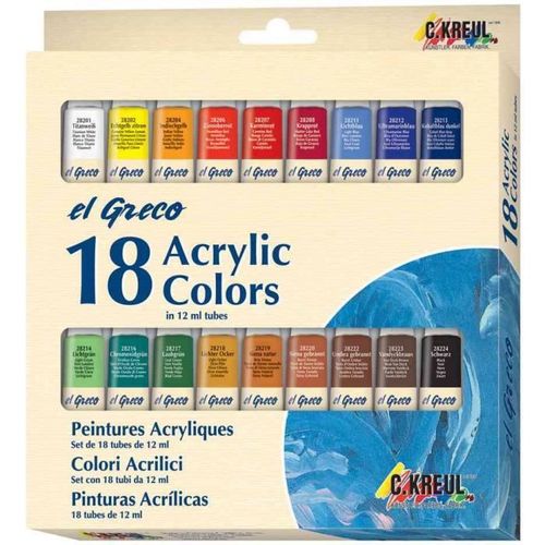 Peintures Acryliques El Greco, 12ml, Set De 18