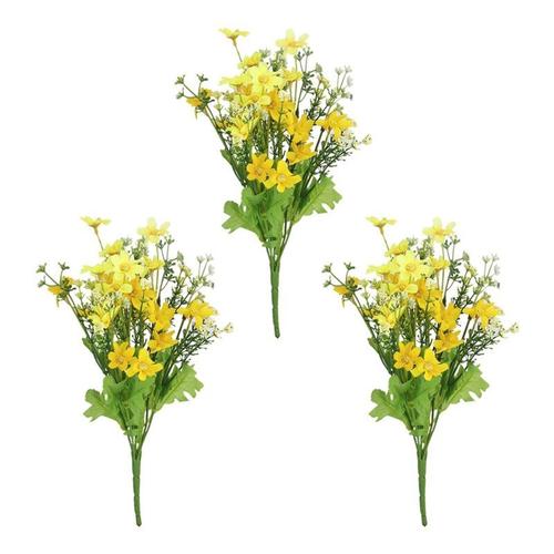 3 bouquets de fleurs artificielles Cineraria, faux Bouquet de fleurs artificielles pour décoration de maison/bureau-jaune