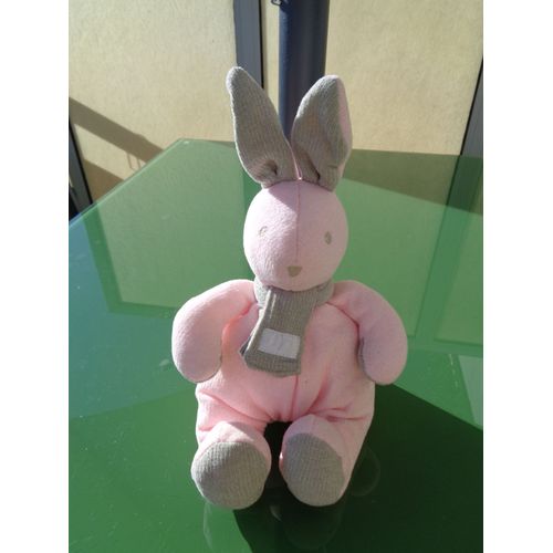 Peluche Doudou Lapin Rose Et Son Écharpe Tartine Et Chocolat 39 Cm