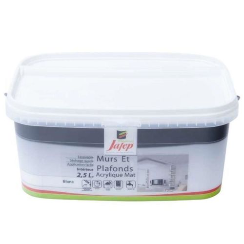 Peinture mur et plafond acrylique mate blanc 2,5L Jafep