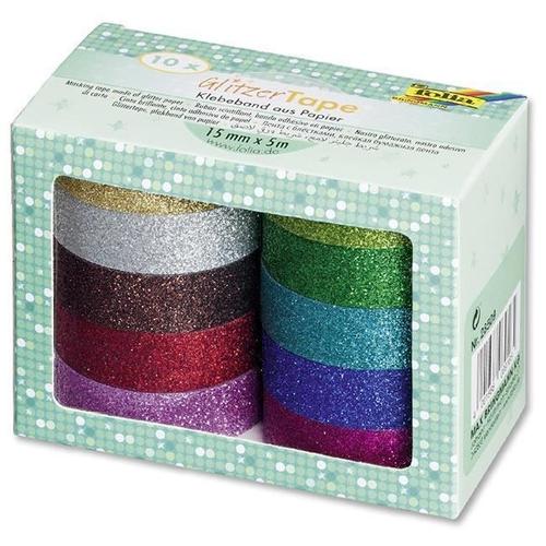 Coffret De 10 Rouleaux De Masking Tape Pailletés Coloris Assortis