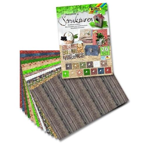 Structure Bloc Bastelblock Motivblock"Structures" - 26 Feuilles, 24 X 34 Cm, Folia Bringmann,26 Feuilles