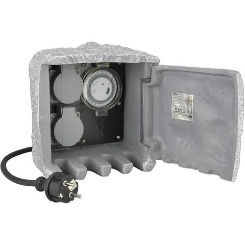Multiprises pour jardin Effet pierre 2 prises Schuko IP44 avec minuterie