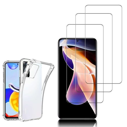 Coque Silicone Tpu Souple Pour Xiaomi Redmi Note 11 Pro/ Note 11 Pro 5g 6.67" Anti-Choc Ultra Résistant Avec Coins Renforcés - Transparent + 3 Films Verre Trempé - Transparent