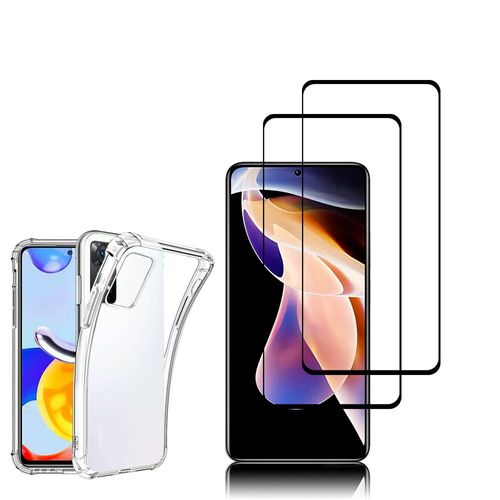 Coque Silicone Tpu Souple Pour Xiaomi Redmi Note 11 Pro/ Note 11 Pro 5g 6.67" Anti-Choc Ultra Résistant Avec Coins Renforcés - Transparent + 2 Films Verre Trempé - Noir