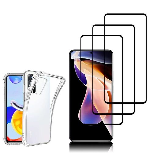 Coque Silicone Tpu Souple Pour Xiaomi Redmi Note 11 Pro/ Note 11 Pro 5g 6.67" Anti-Choc Ultra Résistant Avec Coins Renforcés - Transparent + 3 Films Verre Trempé - Noir