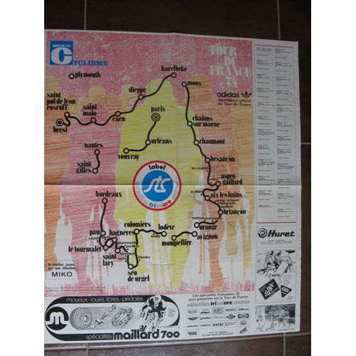 Carte Poster Du Tour De France 1974 Miroir Du Cyclisme