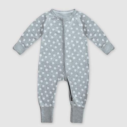 Pyjama Bébé Zippé En Coton Stretch Gris Imprimé Pois Blanc Dim Zippy