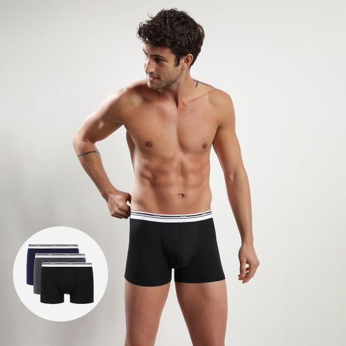 Lot De 3 Boxers Homme En Coton Stretch Noir Bleu Gris Classic Colors