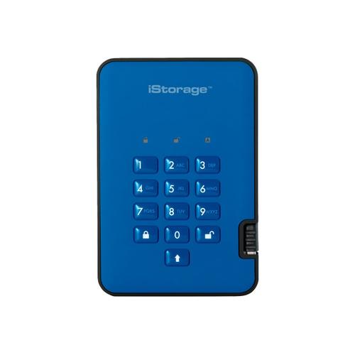 iStorage diskAshur² - SSD - chiffré - 2 To - externe (portable) - USB 3.1 - FIPS 197, 256-bit AES-XTS - Bleu océan - Conformité TAA