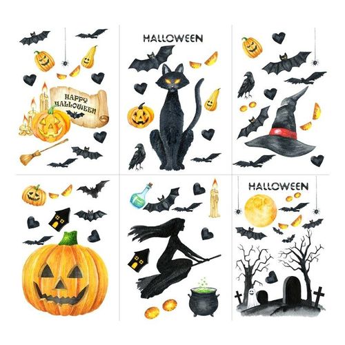 Autocollant Mural D'halloween, Décoration De Fenêtre, Pour La Maison, Chapeau De Fête, Chauve-Souris, Oiseaux, Maison Heureuse, Chauve-Souris De Sorcière, Oiseaux