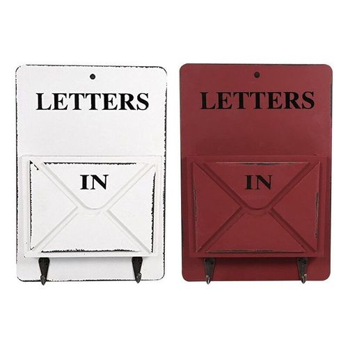 Boîte à courrier en bois, 2 pièces, boîte de rangement murale pour tri de courrier, crochets pour clés, support debout, blanc et rouge foncé