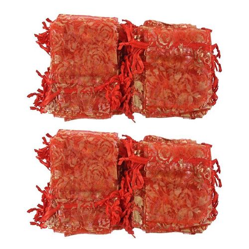 Lot De 200 Sacs Cadeaux En Organza Rose Rouge, 7x9cm, Pochettes Pour Bijoux Avec Cordon De Serrage, Pour Fête De Mariage Et Noël