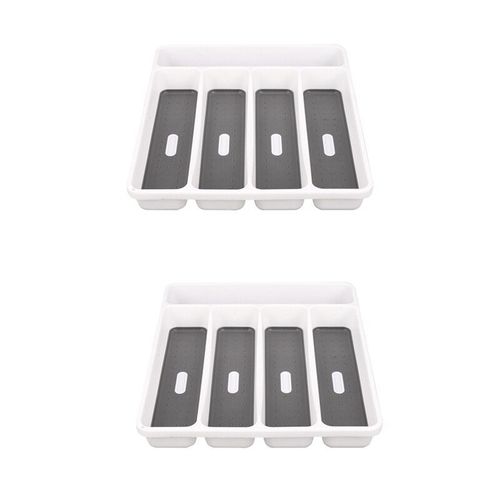 Boîte de rangement en plastique à poignée souple, grand plateau en argenterie gris, fourchette Collection conteneur 5 compartiments, boîte de rangement en plastique pour la vaisselle