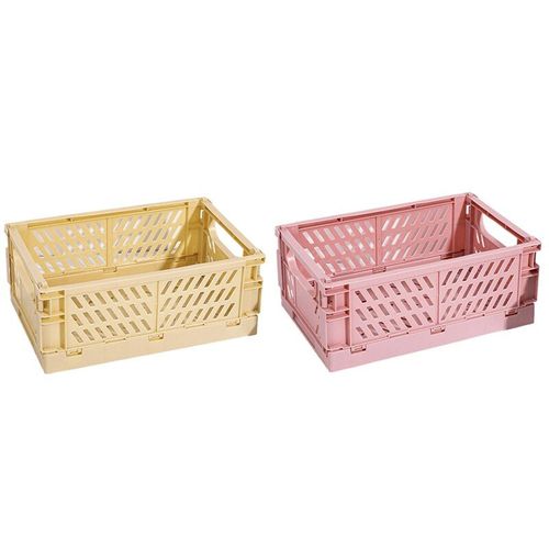 2 boîtes de rangement pliables en plastique rose et jaune, panier, conteneur cosmétique utilitaire