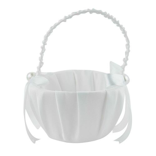 Nouveau Panier À Fleurs Romantique En Satin Blanc Pour Fille, N¿Ud Papillon En Perles, Pour Fête De Cérémonie De Mariage