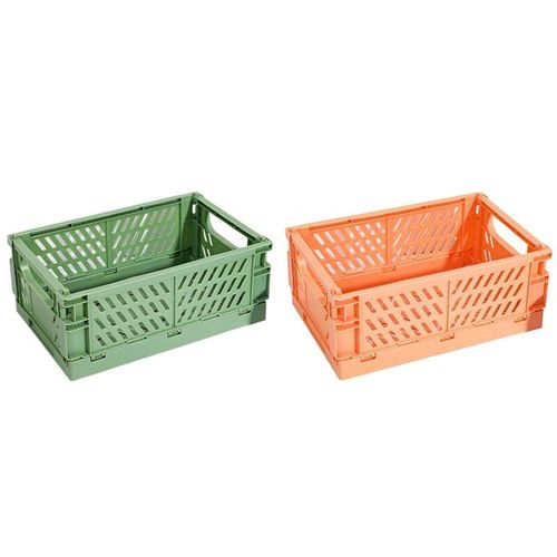 Boîte de rangement pliable en plastique, 2 pièces, panier utilitaire, conteneur cosmétique Orange et vert