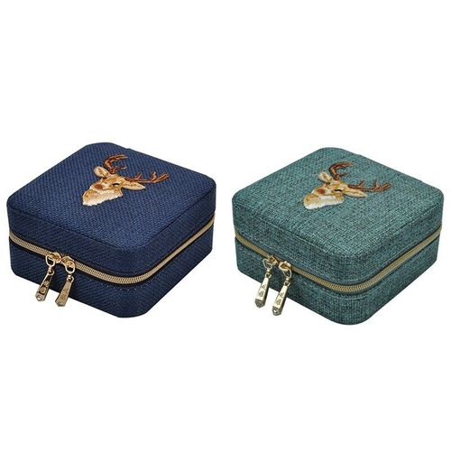 Boîte de rangement multifonction en lin, 2 pièces, pour colliers, bagues, bracelets, boucles d'oreilles, organisateur, cadeau pour fille, bleu et vert