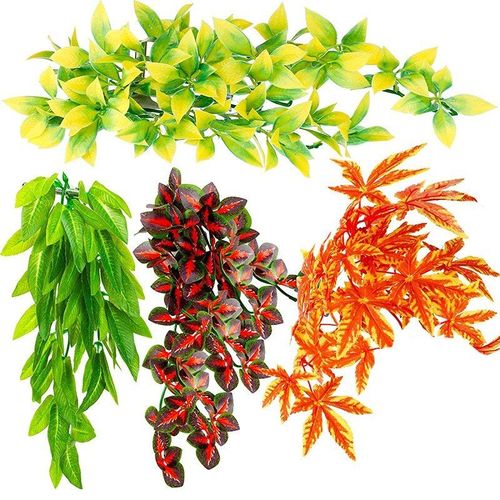 4 Pièces De Plantes Artificielles De Reptile, Plantes D'intérieur Suspendues Pour Terrarium, Décorées Avec Ventouses