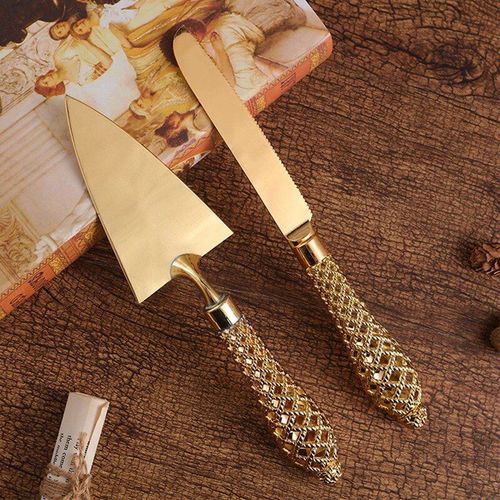 Outil De Cuisson Occidental, Poignée Creuse, Pelle À Pizza Triangulaire, Coupe-Dessert, Service De Tarte, Couverts En Or, 2 Pièces