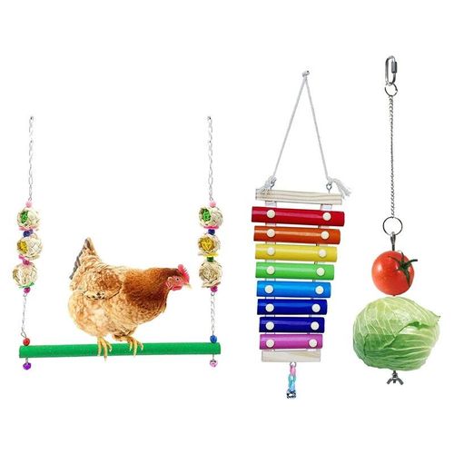 Jouet De Poulet Balançoire Xylophone 3 Pièces, Support De Fruits Et Légumes, Jouets D'alimentation De Poulet Pour Poules, Perroquet