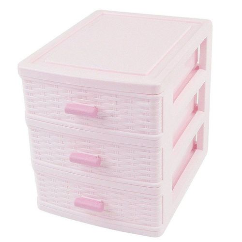 Nouvelle boîte de rangement de bijoux à 3 compartiments en plastique rose, tiroir conçu