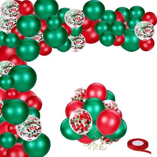 Ballons Avec Confettis En Latex, 12 Pouces, 50 Pièces, En Arc, Guirlande Avec Ruban Rouge, Pour Fête De Noël