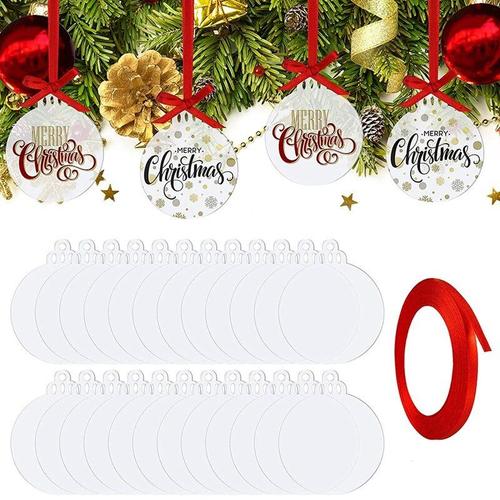 Décorations De Noël En Acrylique Transparent, 50 Pièces De 3 Pouces, Ruban Rouge Pour Étiquette De Décoration, Artisanat De Bricolage