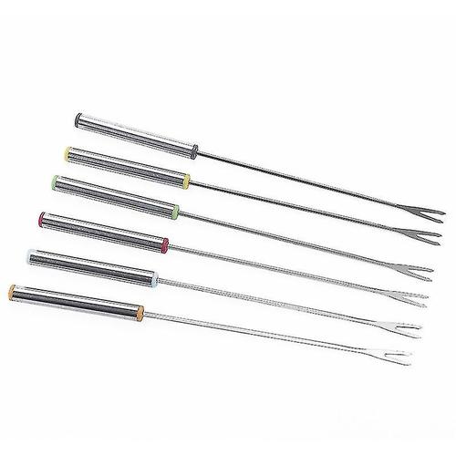 Stainless Fork Tool Barbecue Fruit Grilled Dessert Steel Bbq Fork Fork Meat Kitchendining & Bar Wood Skewers (1set (6pcs), Multicolor) Z