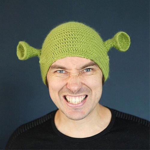 Chapeaux Shrek Avec Oreilles, Cosplay Adulte Prop Halloween Party, Green Beanie Knitted Hat Gifts