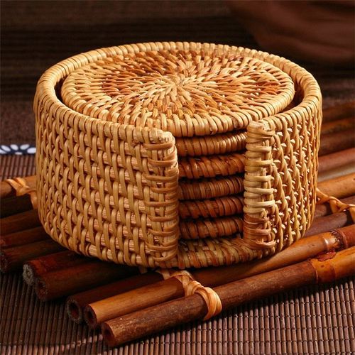 Lot De 6 Sous-Verres Ronds En Rotin Pour Kungfu - Idéal Moderne Home Decor Dessous-De-Verre Résistant À La Chaleur Isolation Tasse Tapis-Diamètre : 8 Cm