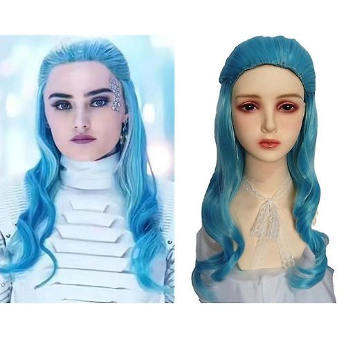 Zombie 3 Addison Cosplay Wig Kids Adults Blue Curly Wavy Hair Wigs Halloween Party Fancy Dress Up Long Wig Props